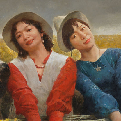 Original Figurative Group Oil Painting – Women in Landscape Wall Art