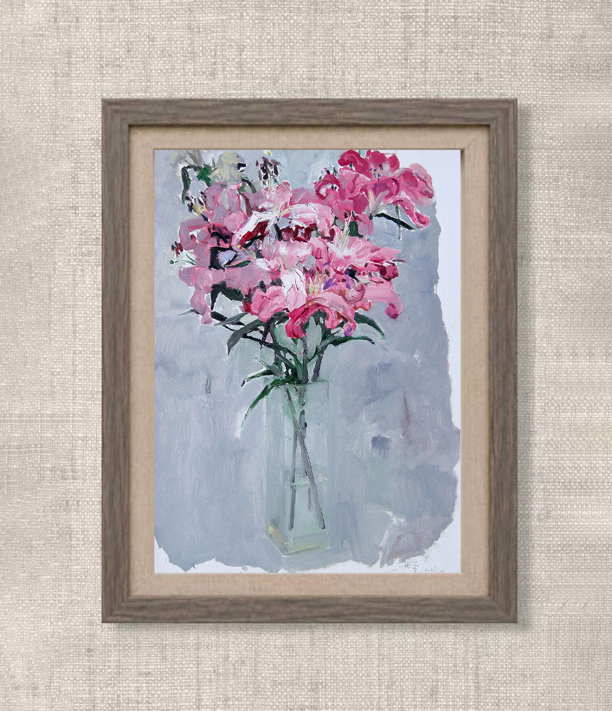 Pink Floral Still Life | Original Oil Painting in Glass Vase