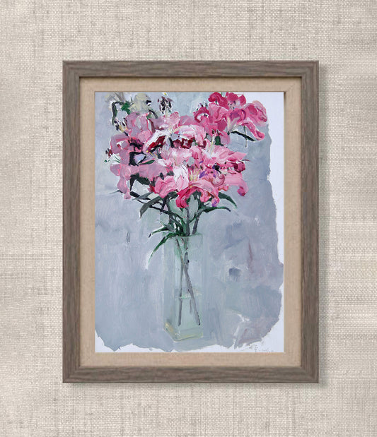 Pink Floral Still Life | Original Oil Painting in Glass Vase