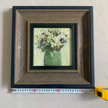 White Daisy Flowers in Glass Vase – Original Flower Oil Painting