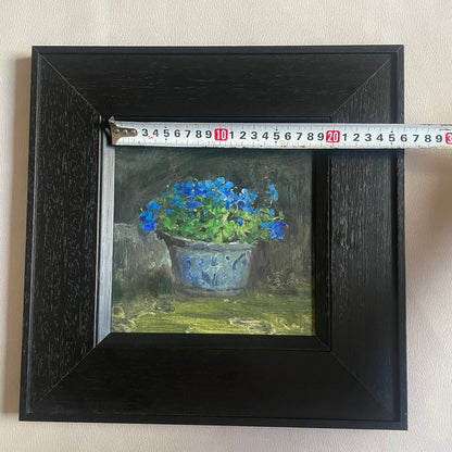 Blue Flowers in a Ceramic Pot – Original Floral Oil Painting