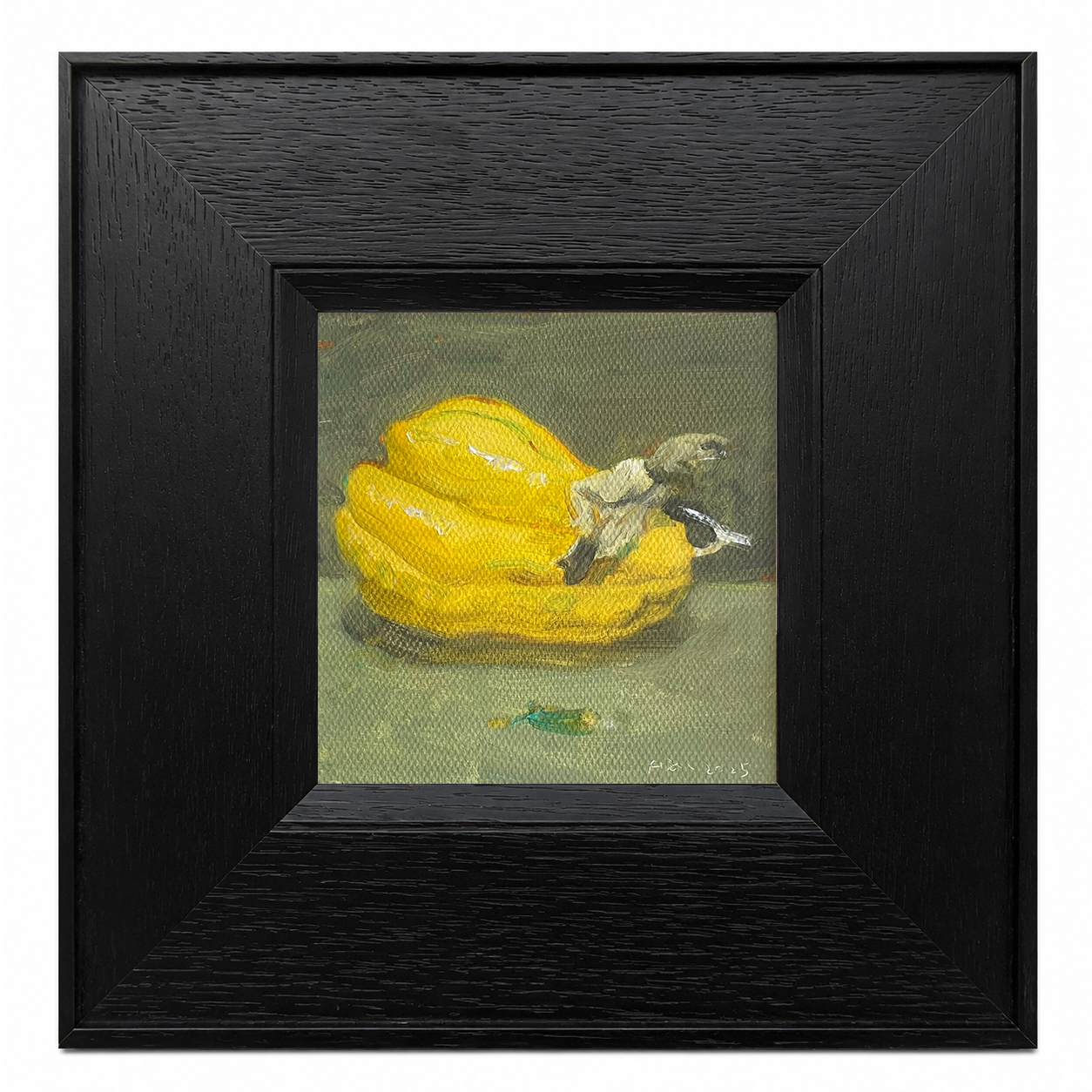 Original Small Framed Yellow Squash Oil Painting – Still Life Wall Art