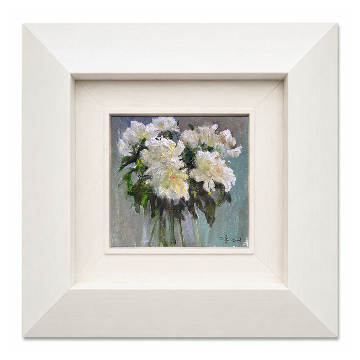 White Peony Oil Painting – Original Floral Wall Art for Elegant Interiors