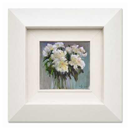 White Peony Oil Painting – Original Floral Wall Art for Elegant Interiors