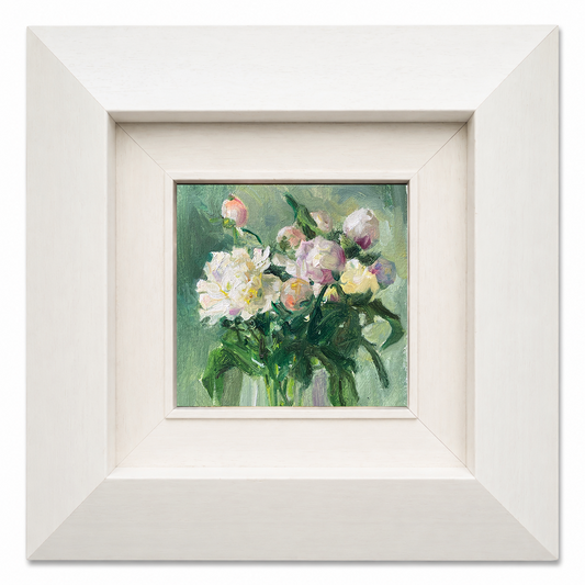 Original Floral Oil Painting with White Peonies and Glass Vase