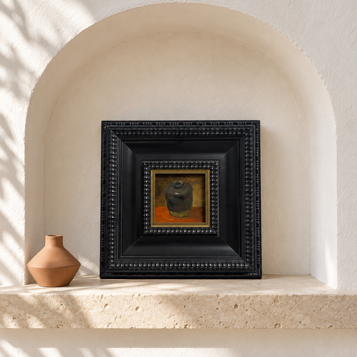 Round Black Pot — Original Still Life Oil Painting