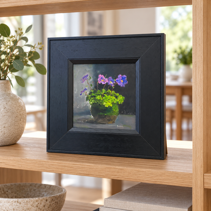 Purple Flowers in a Green Pot – Original Flower Oil Painting for Interior Decor
