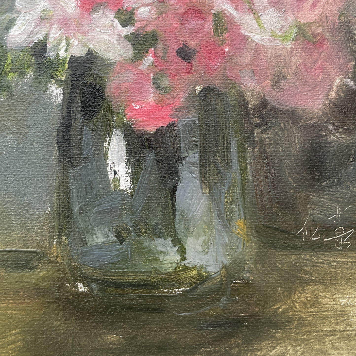 Quiet Flowers No.04 — Original Oil Painting of Pink Blossoms