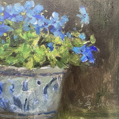Quiet Flowers No.06 — Original Oil Painting of Blue Hydrangeas