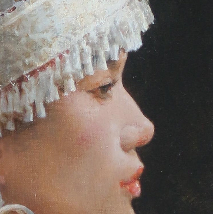 Profile of a Miao Woman with Silver Headdress Original Oil Portrait Painting on Canvas