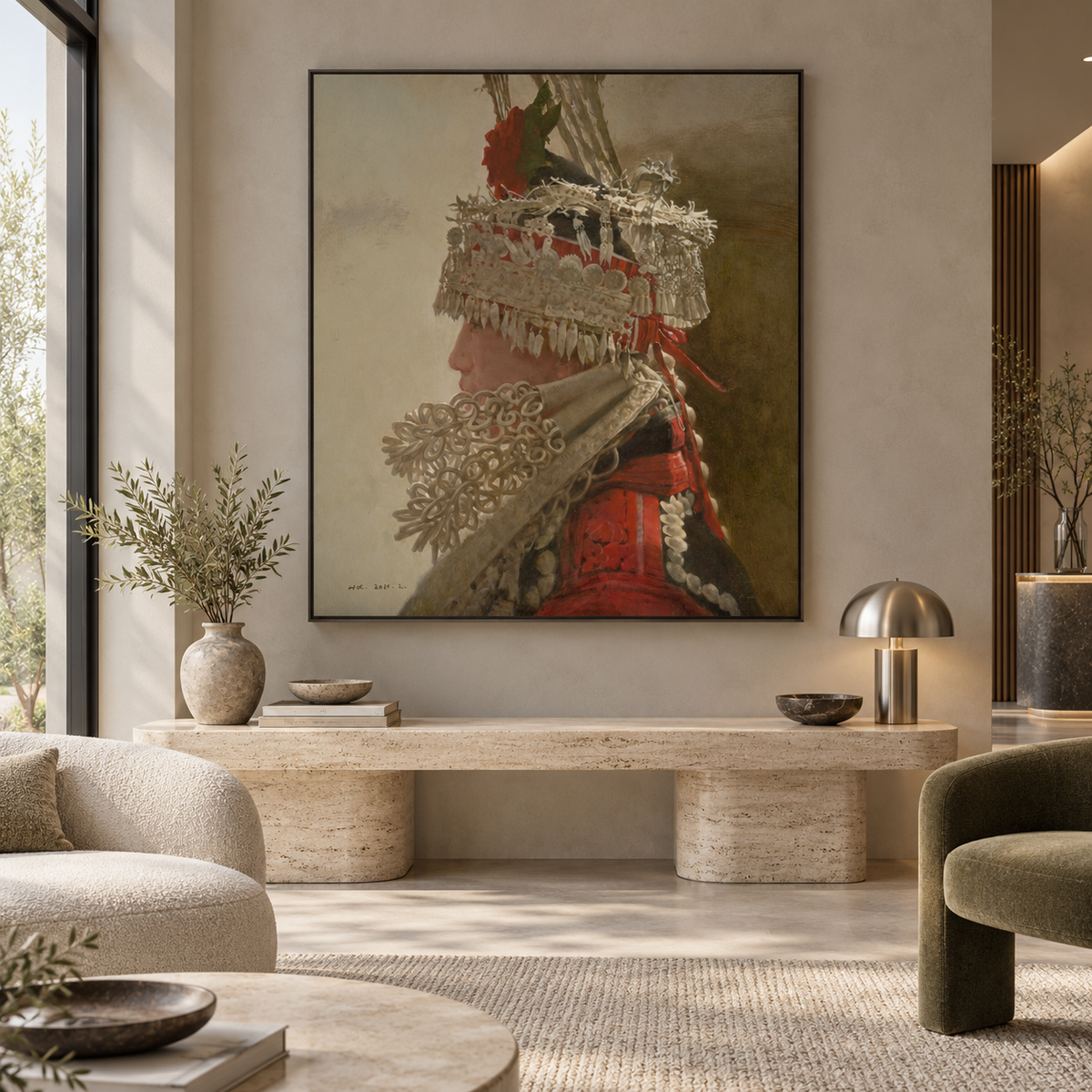 Silver Profile — Miao Woman Figurative Oil Painting