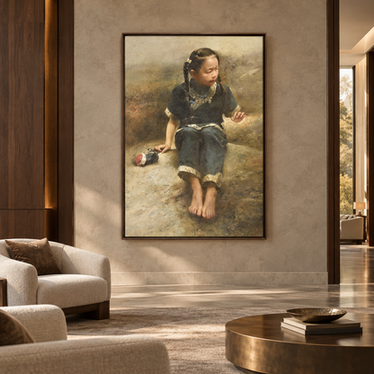 Seated Girl – Original Figurative Oil Painting by Yang Huaxi