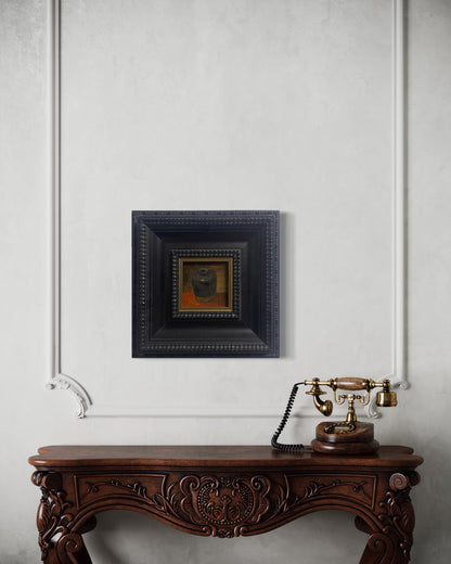 Original oil painting featuring a ceramic vessel, framed in an antique-style black wood frame suitable for classic and European-inspired interiors.