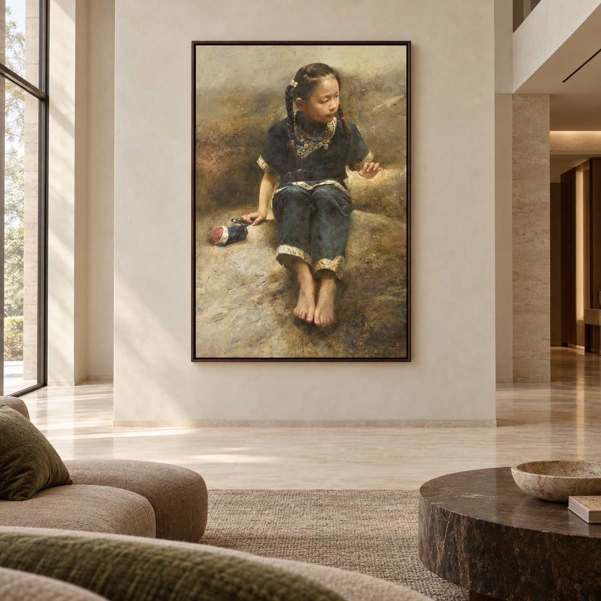 Seated Girl – Original Figurative Oil Painting by Yang Huaxi
