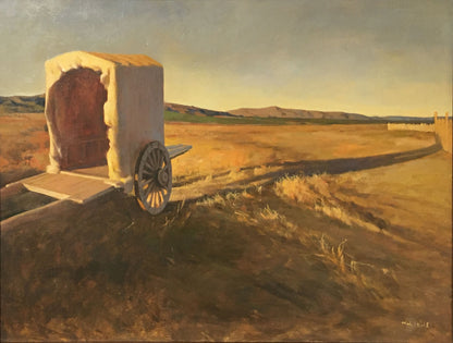 Original Oil Painting of a Wagon in Golden Fields – Rustic Landscape Wall Art