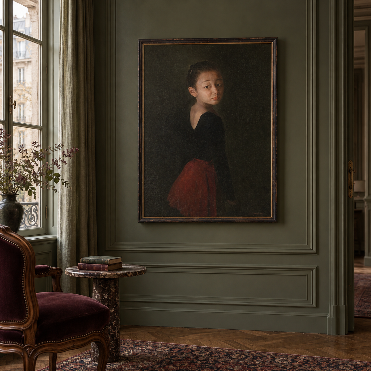 The Turning Gaze – Original Portrait Oil Painting of a Young Dancer by Yang Huaxi