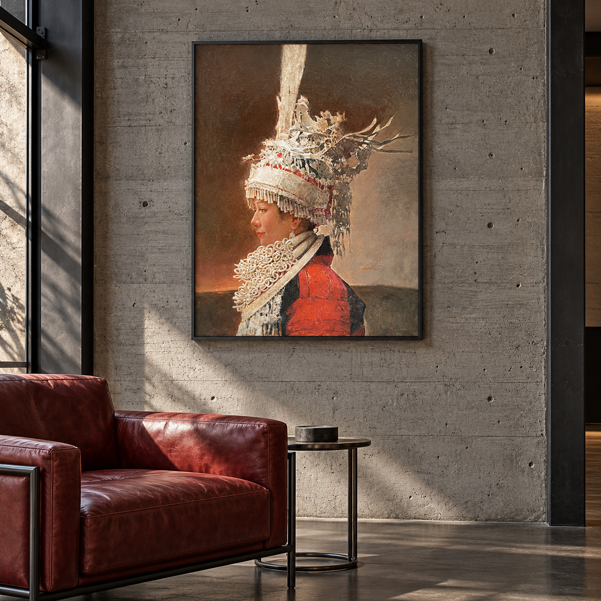Side Profile in Silver and Red | Original Oil Portrait Painting