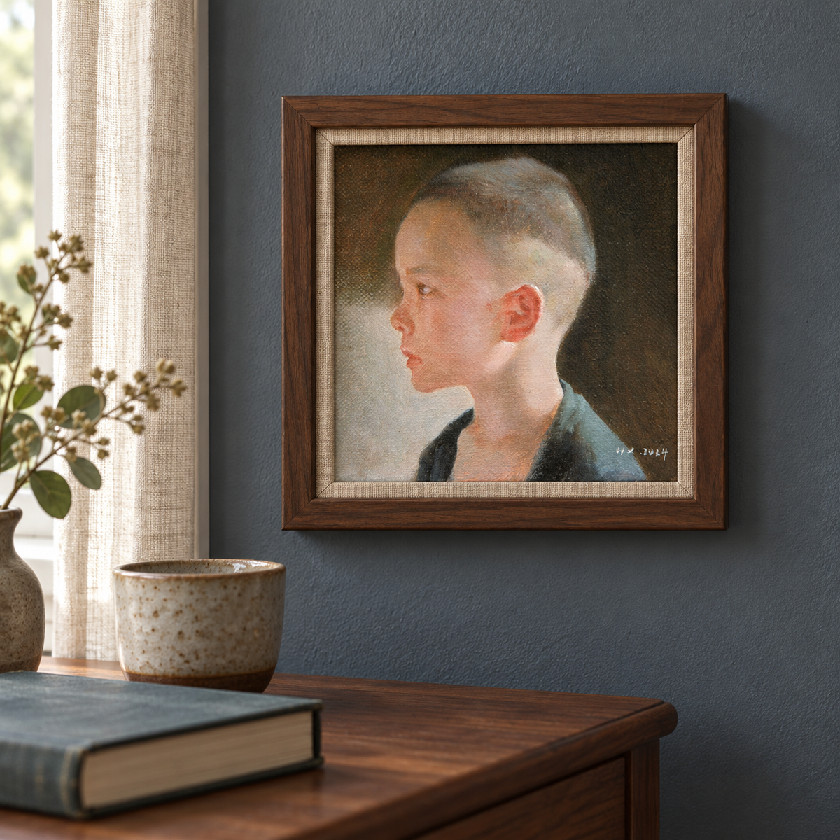 Profile of a Boy – Original Portrait Oil Painting by Yang Huaxi