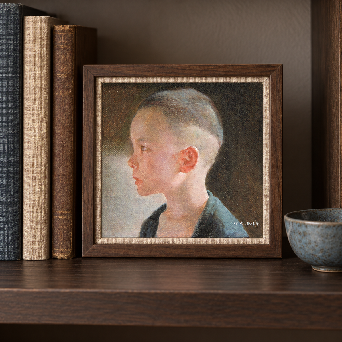 Profile of a Boy – Original Portrait Oil Painting by Yang Huaxi