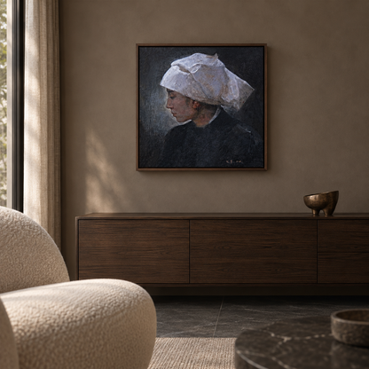 Woman in White Headscarf — Female Portrait Painting of a Buyi Woman