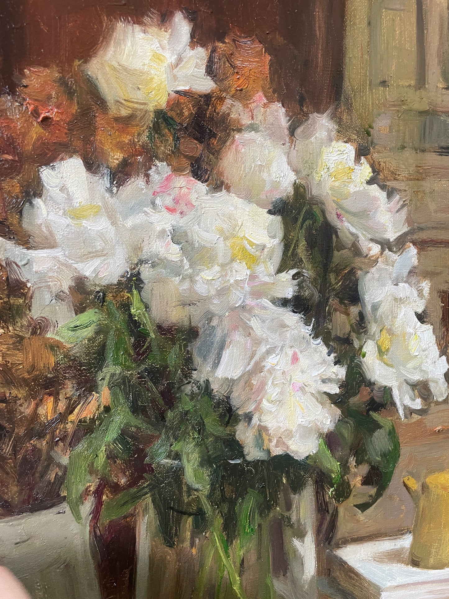 Book Fragrance No. 15 | White Flowers, Books, and Vintage Vase Original Oil Painting
