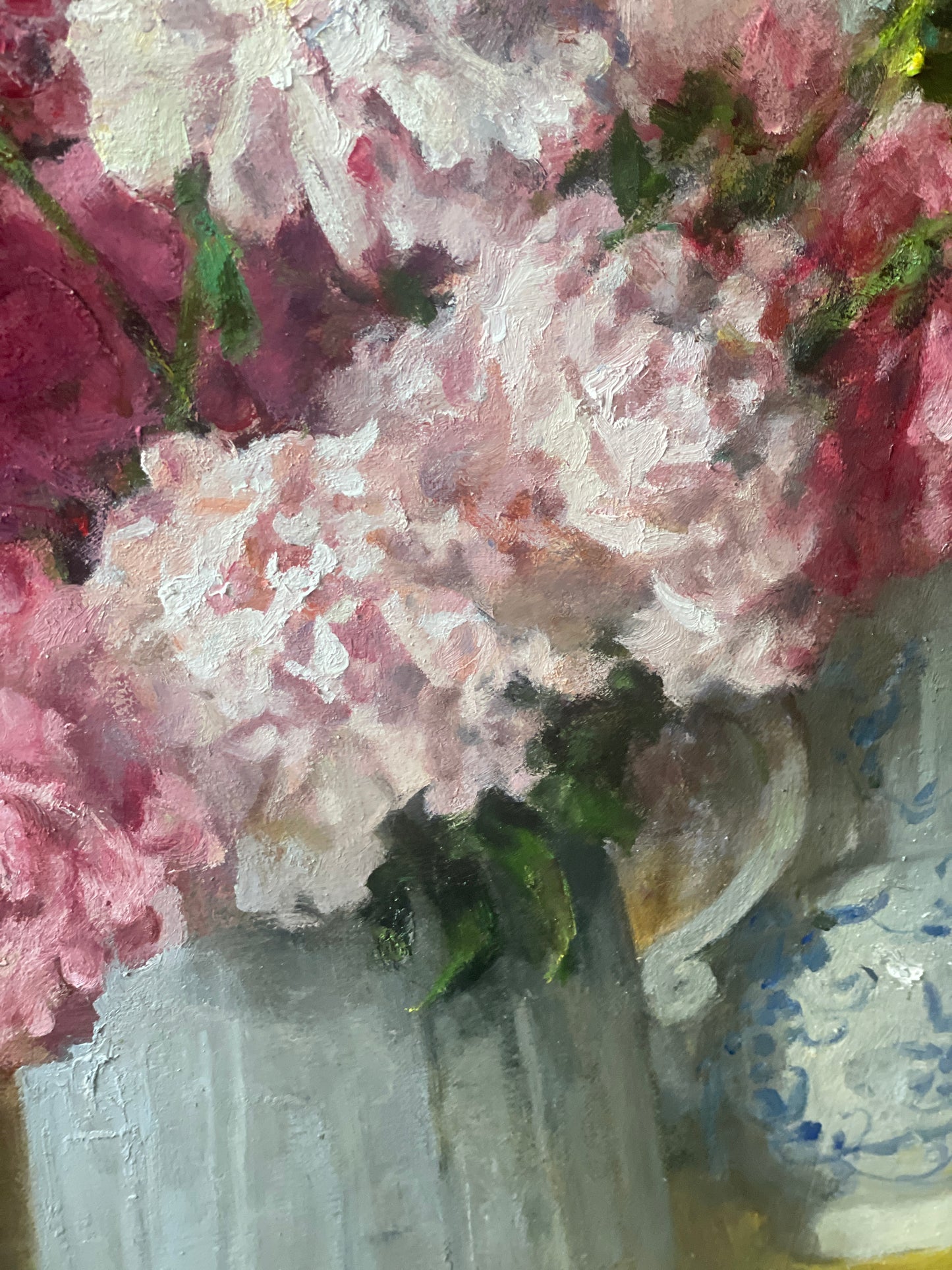 Original Still Life Oil Painting with Pink Peonies and Books