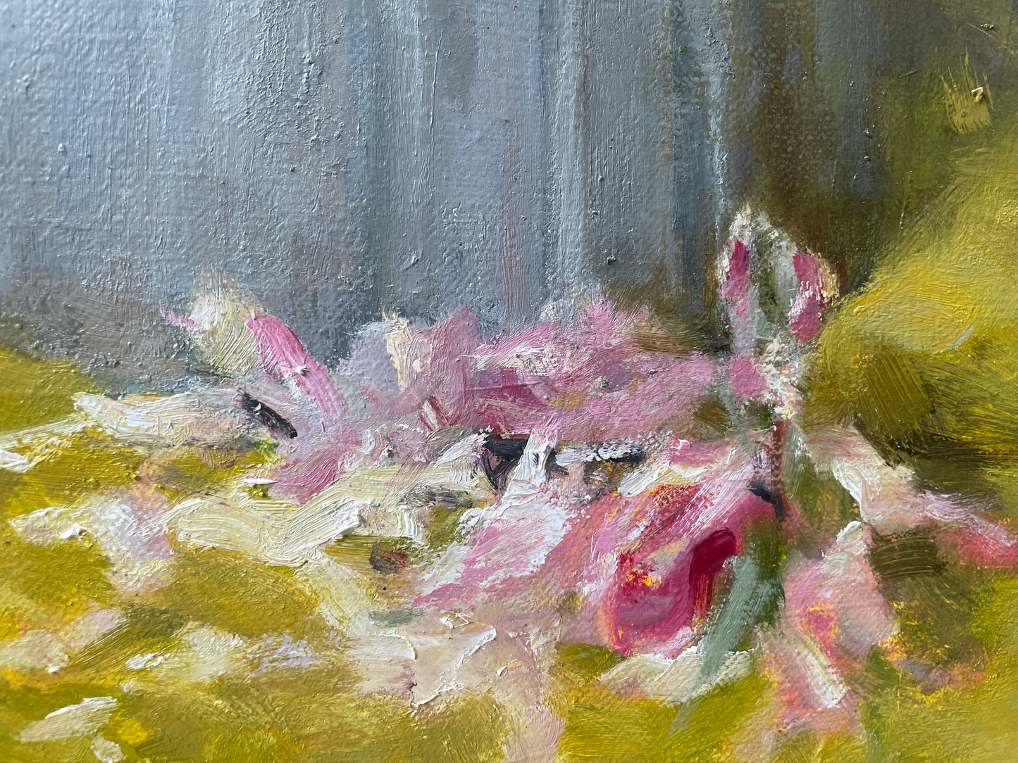 Original Still Life Oil Painting with Pink Peonies and Books