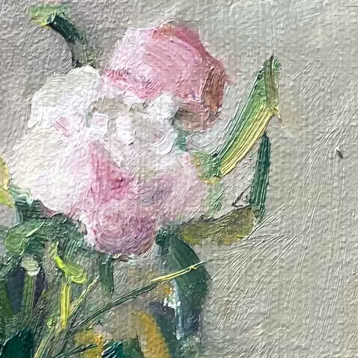 Original Still Life Oil Painting with Pink Peonies and Ceramic Pitcher