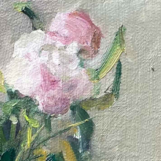 Original Still Life Oil Painting with Pink Peonies and Ceramic Pitcher