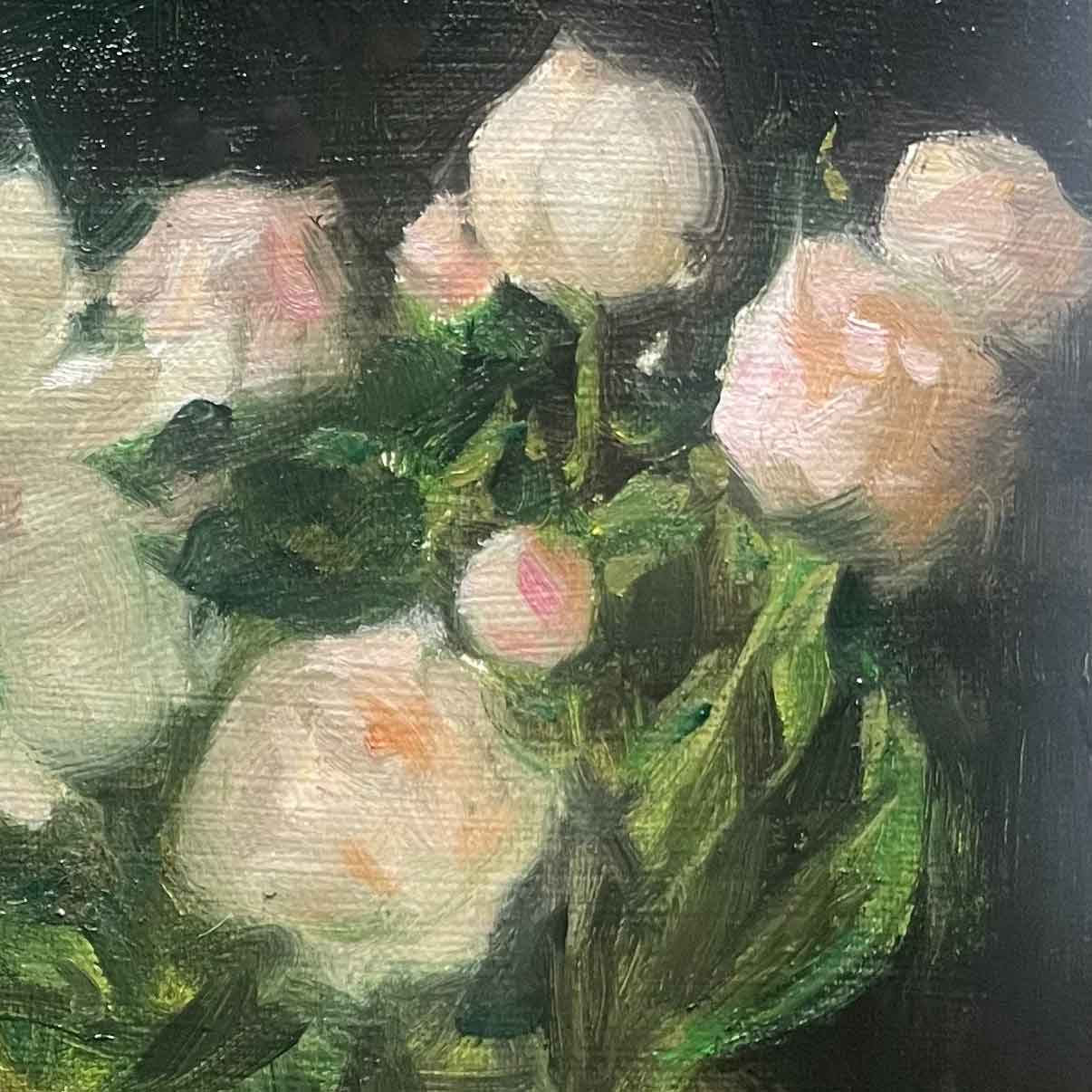 Original Still Life Oil Painting with White Peonies and Glass Vase