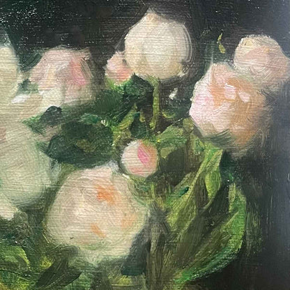 Original Still Life Oil Painting with White Peonies and Glass Vase
