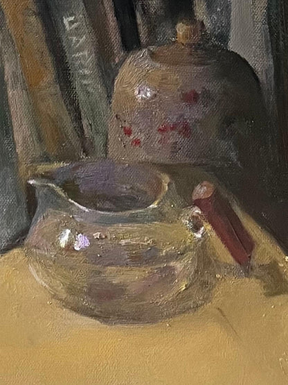 Book Fragrance No. 8 | Flowers and Bookshelf Original Oil Painting