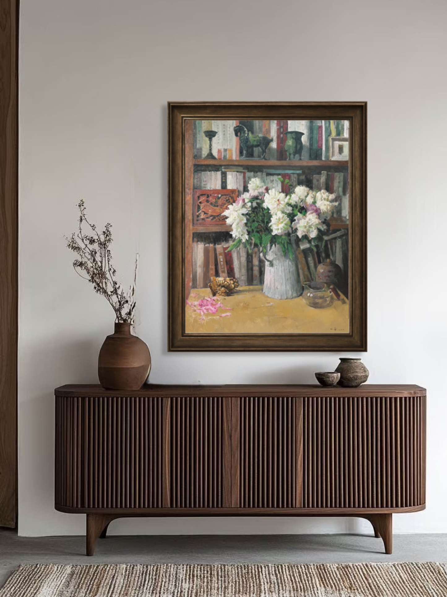 Book Fragrance No. 8 | Flowers and Bookshelf Original Oil Painting