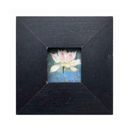 Close-up view of lotus petals showing expressive brushwork, layered color, and delicate texture in the original painting.
