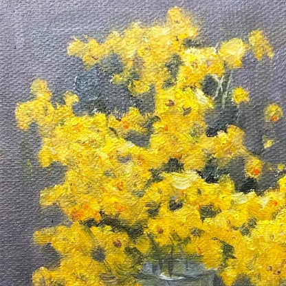 Yellow Wildflower Oil Painting – Original Floral Still Life Art