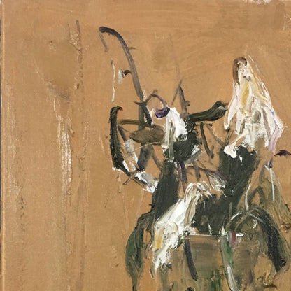 Detail of still life painting with dried flowers and loose strokes