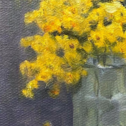 Yellow Wildflower Oil Painting – Original Floral Still Life Art