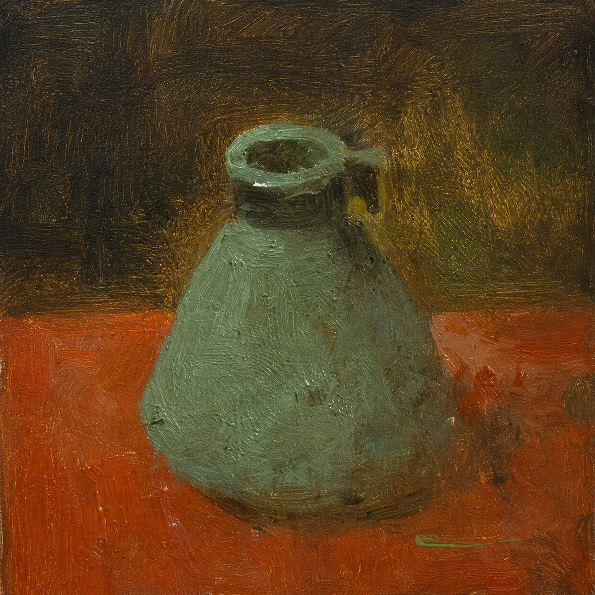 Green Vessel original still life oil painting by Yang Huaxi featuring a green ceramic vase