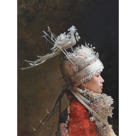 Miao woman portrait oil painting in traditional qing yin by Yang Huaxi