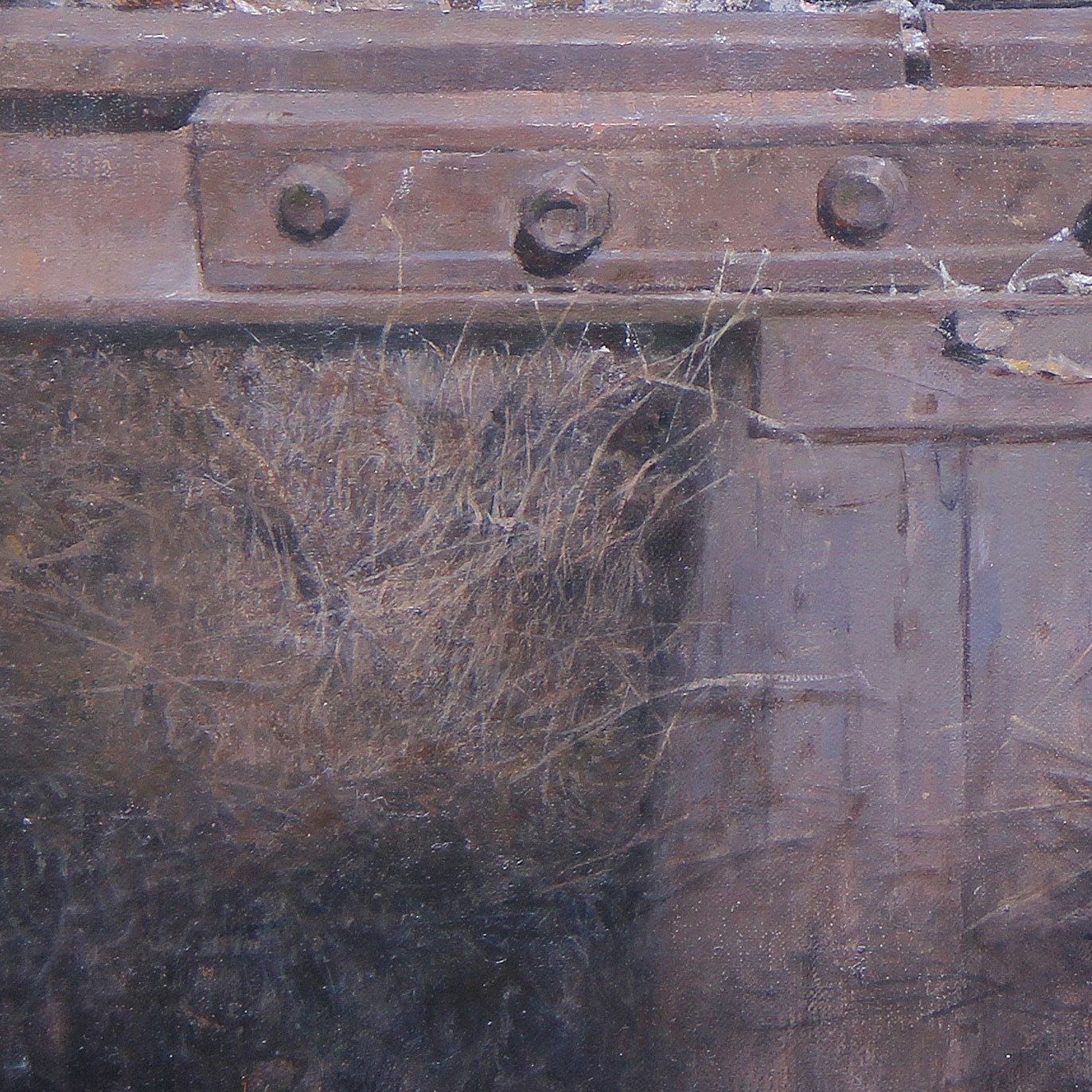 Close-up detail of oil painting texture showing brushwork and surface layers