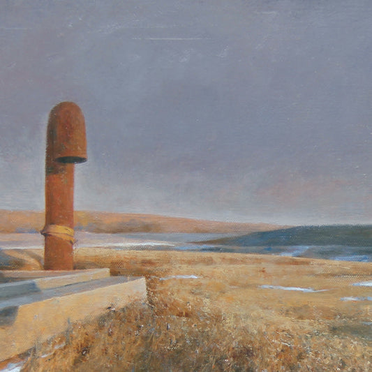 Close-up of textured oil painting showing layered brushwork and surface detail