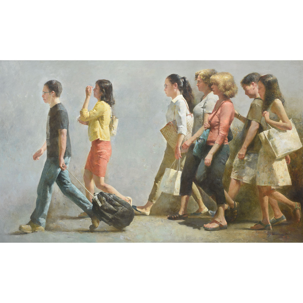 Passing By people walking painting by Yang Huaxi showing a group of figures moving together