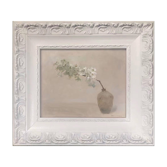 small minimal floral oil painting framed neutral tone original artwork