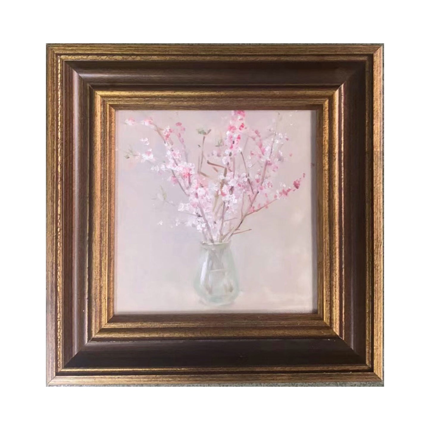 small pink blossom oil painting framed still life original artwork