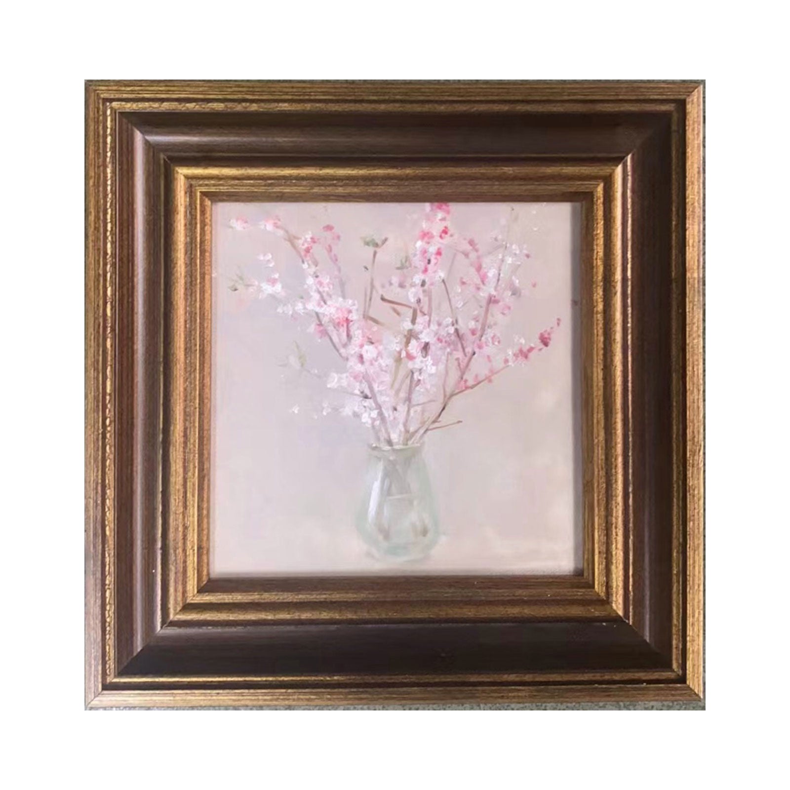 small pink blossom oil painting framed still life original artwork