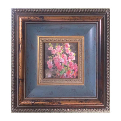 small pink floral oil painting framed still life original artwork