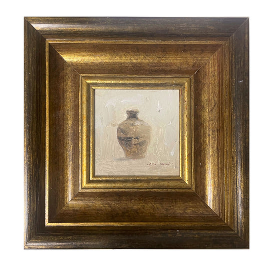 small framed still life oil painting with minimal vase original artwork