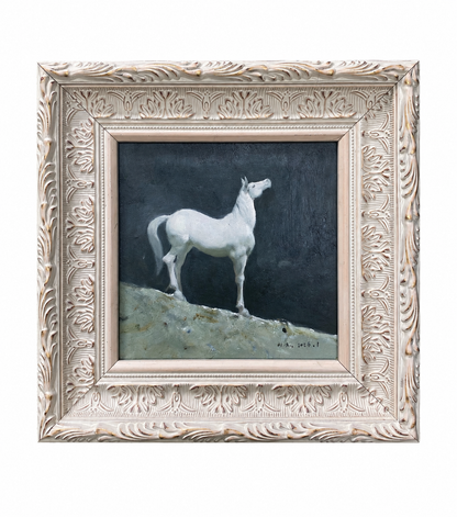 White Horse Oil Painting (Framed) – Original Animal Portrait Artwork