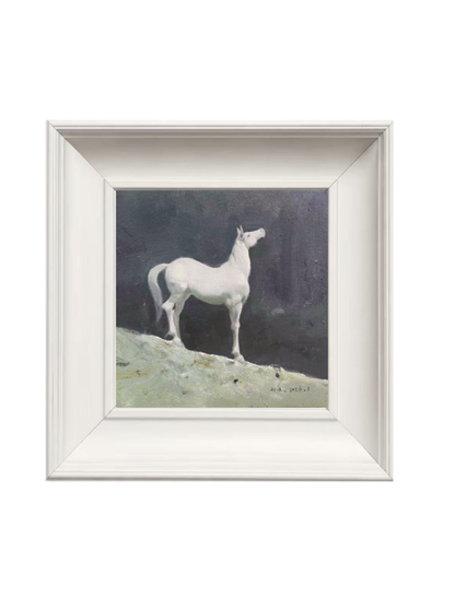 White Horse Oil Painting (Framed) – Original Animal Portrait Artwork