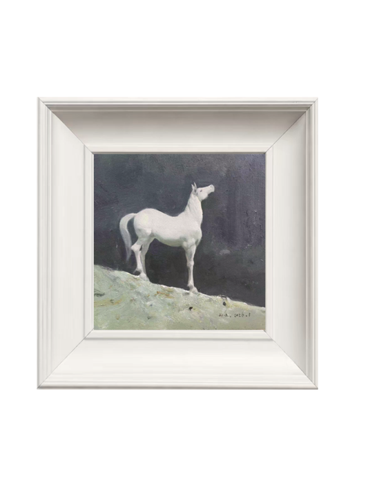 White Horse Oil Painting (Framed) – Original Animal Portrait Artwork